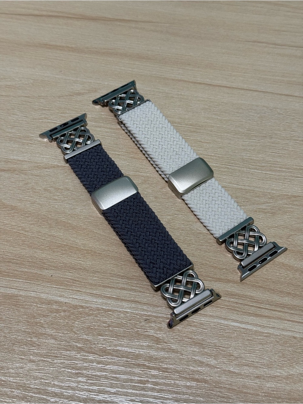 Unisex- TWO Stretch Braided Watch BandS for Apple Watch - Dark Gray and Cream